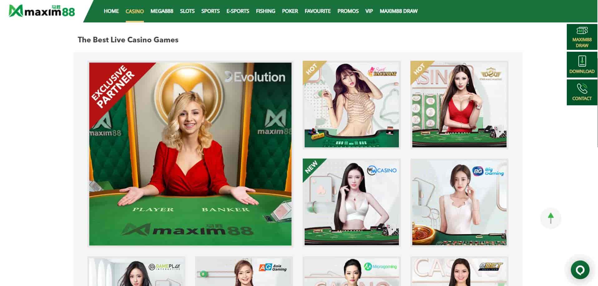 maxim88-Available-Games-Live-Casino